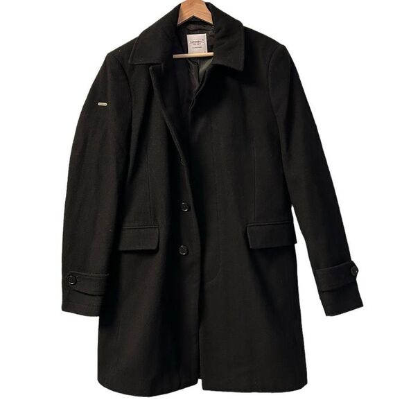SuperDry Buckle The Edit Wool Blend Black Coat Size Medium - Picture 3 of 9